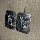 Vtg Zuni Navajo Nickel Silver Stamped Embossed  Native American Turquoise Large