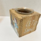Vintage Handpainted Wood Glass Christmas Let It Snow Votive Candle Holder