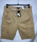 Nwt Rugged Trail Mens Khaki Flat Front 4-way Stretch Belted Cargo Shorts Size 36