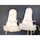 Vintage 1950s White cream Leather Real Fur Trim Infant Mittens
