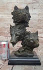 Three Wolves Head Bronze Statue Wild Animal Wolf Sculpture Art Home Office Deal
