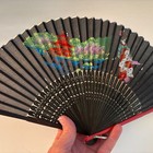 Vintage Japanese Folding Silk Hand Fan Geisha pagoda  Blossoms W box Wwii Era