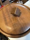 Vintage Mcm Solid American Walnut Inlaid Wood Ice Bucket With Pyrex Glass Liner