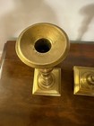 Pair Of Large 11  Tall Vintage Brass Candlestick Holders Square Footed Base
