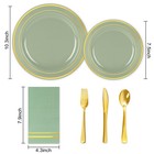 150pcs Sage Green Plastic Party Supplies For 25 Guests Gold Foil Disposable D   