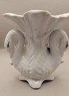 Rare Vintage Porcelain Swan White Pink Yellow 3-d Rose Flowers Gold Trim Vase 