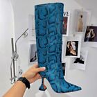 Runway Snakeskin Print Womens Pointed Toe Heels Knee High Boots Clubwear Fashion