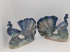 Vintage Lusterware Set Of 2 Large Iridescent Peacocks 9x9 Ceramic Figurines