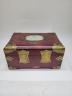 Vintage Chinese Jewelry Box Wood With Brass   Carved Jade Inlay     Shanghai China