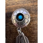 Sterling Silver Turquoise Concho Shadowbox Feather Dangle Clip On Earrings