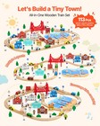 Vevor 113pcs Wooden Train Set For Kids Ages 3-8 Wood Train Track Toy City Scene