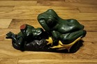 Cast Iron Mechanical Coin Bank  Two Bull Frogs  Coin Catcher Bank