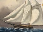 Vintage Artist Signed Nautical Ship Portrait Art Schooner Yacht Oil Painting