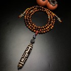 Rare Tibetan Buddhism Agate 9 Eyes Totem Dzi Bead Amulet Necklace Pendant G5749