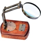 Vintage Antique Brass Victorian Magnifying Glass On Wooden Base - Decorative Tab
