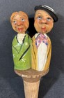 Antique German Carved Wood Figural Man   Woman Bottle Stopper