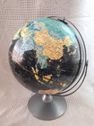 Vtg Replogle 12  World Globe Starlight Black Oceans Raised Relief Metal Base