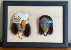 Vintage Garner Native American Folk Art Stone bone Portraits- Signed   Framed