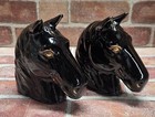 Vtg 2 Wales Ceramic Black Horse Stallion Head Bust Figurine Statue 6  Japan