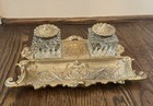 Antique Art Nouveau Brass Double Glass Inkwells Vgm Virginia Metalcrafters