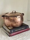 Antique Rustic Hand Hammered Copper Pot With Lid And Handles