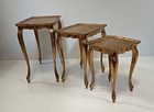 Set Of 3 Italian Florentine Wood Hollywood Regency  Stacking Nesting Tables Mode