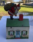 Vintage 1950s Tin Christmas House W Santa Toy
