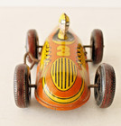 Vintage 1930 1940  Marx Tin Litho Wind Up  3  Orange  Race Car With Driver 6 