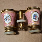    antique Lemaire Ft Paris Opera Glasses Pink Enamel Gold Gilt Floral Binoculars