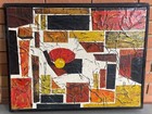 Vintage 60s Abstract Geometric Painting Mid Century Modern Wall Art Signed Smith