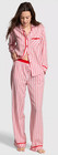 Victoria s Secret Flannel Button Pajama Set Regular Red Pink Stripe -new Large