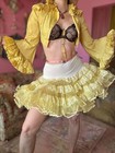 60s 70s Vintage Yellow Ruffled Layered Lace Tulle Skirt  20   -36    W