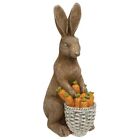 New   Standing Resin Bunny Rabbit With Basket Of Carrots   10 h X 4 w X 6 d