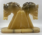 Vintage Onyx Bookends Art Deco Stone Trojan Horse Bust Hand Carved Pair 7 5 
