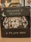 Eaton Fine Dining Halloween Spooky Witch 4 Plate Set Side Plates Appetizer Bats