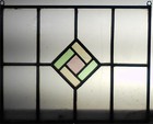 Pretty Geometrical English Leaded Stained Glass Window Unframed W Hooks 17 x 14 