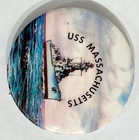 Vintage Uss Massachusetts Button Us Navy Battleship Ship Nautical Pin Pinback