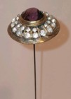 Victorian Rhinestone Wreath Hatpin Fancy Antique Amethyst Faceted Glass 12  Long