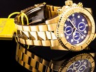 Invicta Mens Pro Diver Chronograph Blue Dial 18k Gold Bracelet 44mm Ss Watch