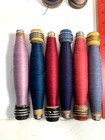 Wrapped Wood Quills  Bobbins  Spools  Threaded  Textile  Lot Of 15