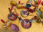 Lot 30 Vintage 1950 60s Tin Noisemakers New Years Eve Lithograph Mcm Metal Toy