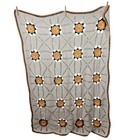 Granny Square Daisy Crochet Afghan 61x42 White Yellow Orange 3d Lap Throw Vtg