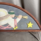 Vtg Hand Painted Angel Door Topper Folk Art Carved Primitive Wood W  Trumpet