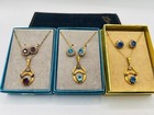3 Vintage Gift Sets Rhinestone Clip On Earrings 16    Chain Necklaces 12k Gf 1990s