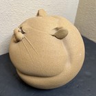 Handmade 70s Stoneware Fat Cat Piggy Bank Cork Stopper Art Studio Pottery Decor
