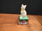 Vintage Porcelain Trinket Box White Cat Yellow Bow Midwest Of Cannon Falls