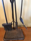 Vintage Hammered Brass Fireplace Tool Set 4 Piece Hearth Tongs Poker