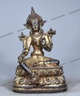 Antique Gilt Bronze Green Tara Statue 8 27   Tibetan Buddhist Goddess