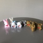 Lot 10 Vintage Mini Fuzzy Flocked Animals Blue Bunny Pandas Bear Craft Dollhouse