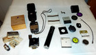 Vintage antique Camera Parts Lot Filters  Lens  Yankee Printing Mask Etc   read 